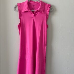 Gottex Hot Pink Sleeveless Polo Dress with Ruffle Shoulders